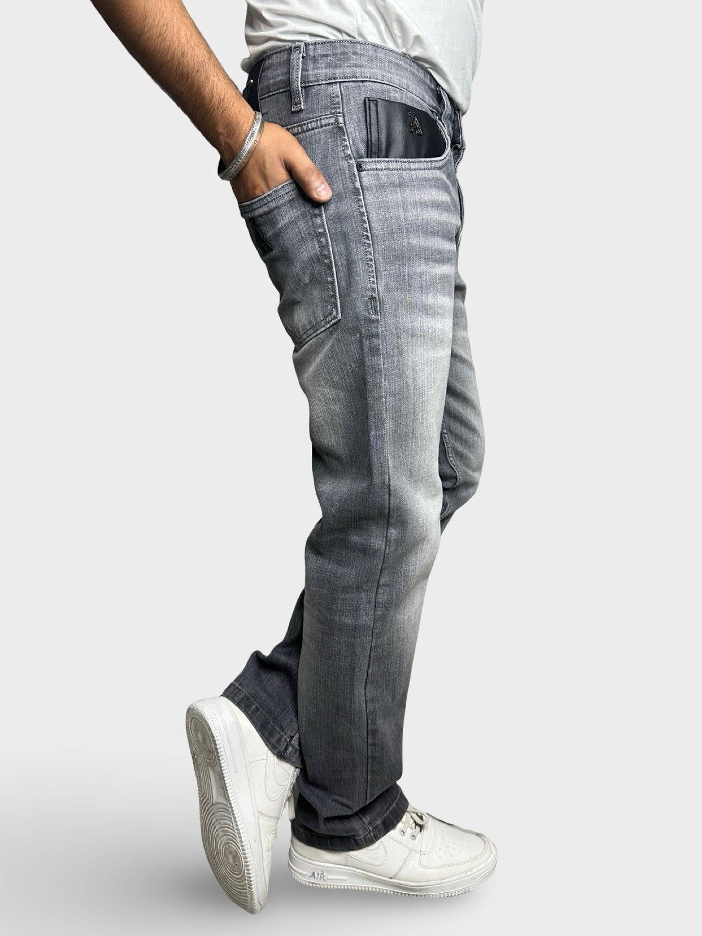 Men's Straight Fit Ice Grey Faded Jeans