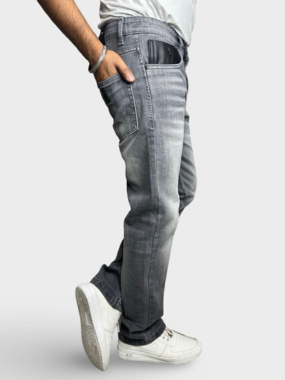 Men's Straight Fit Ice Grey Faded Jeans