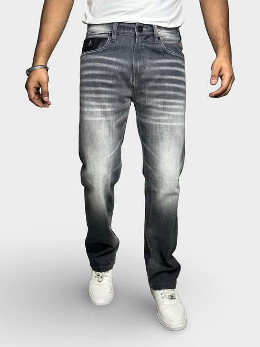 Men's Straight Fit Grey Faded Jeans