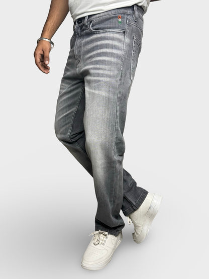 Men's Straight Fit Ice Grey Faded Jeans