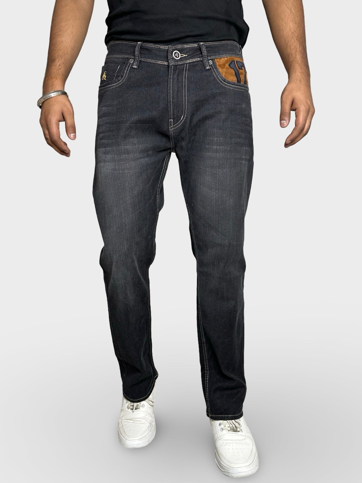 Men's Dark Black Comfort Fit Premium Finish Detailed Jeans