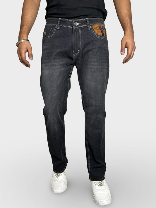 Men's Dark Black Comfort Fit Premium Finish Detailed Jeans