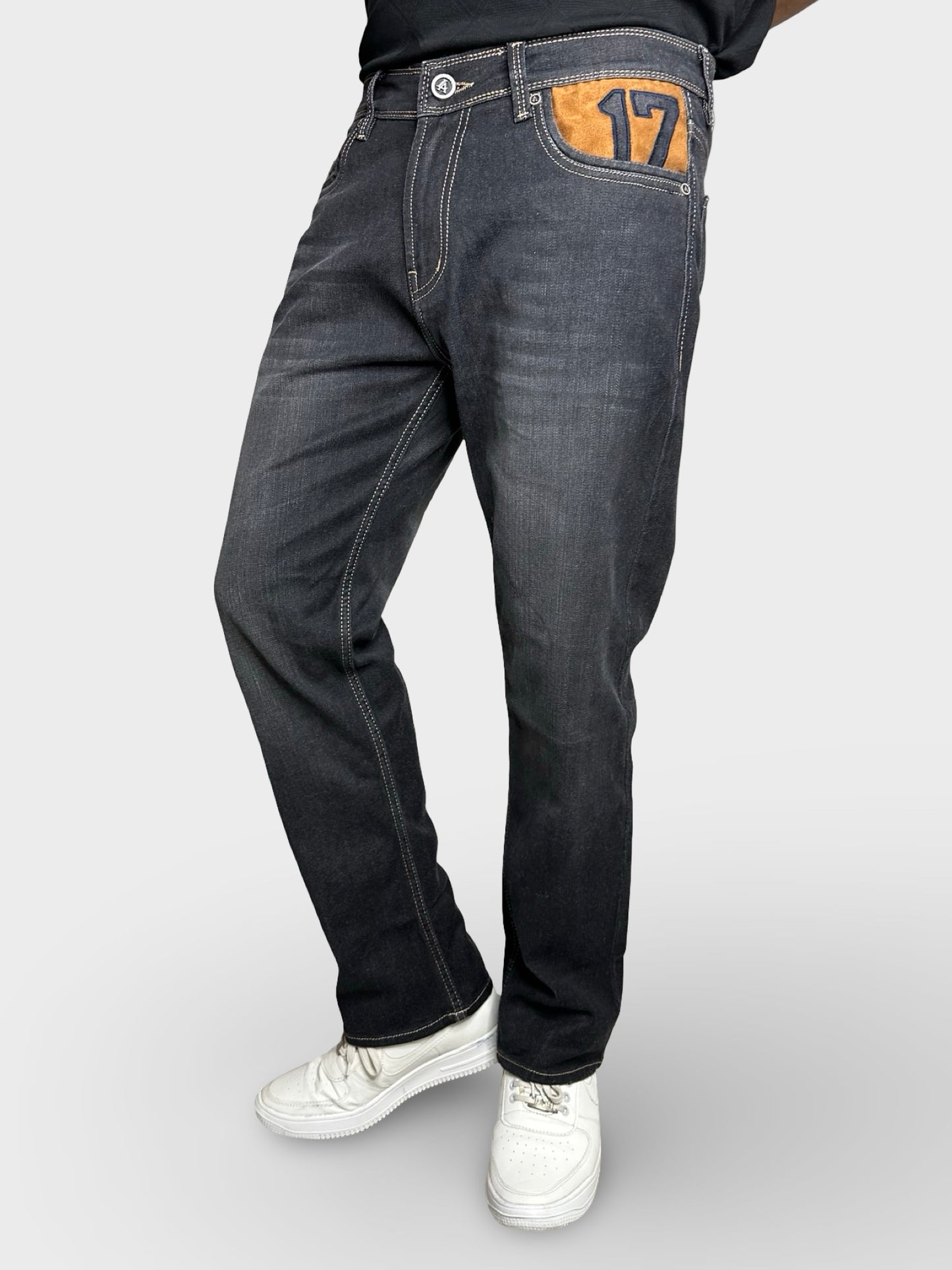 Men's Dark Black Comfort Fit Premium Finish Detailed Jeans