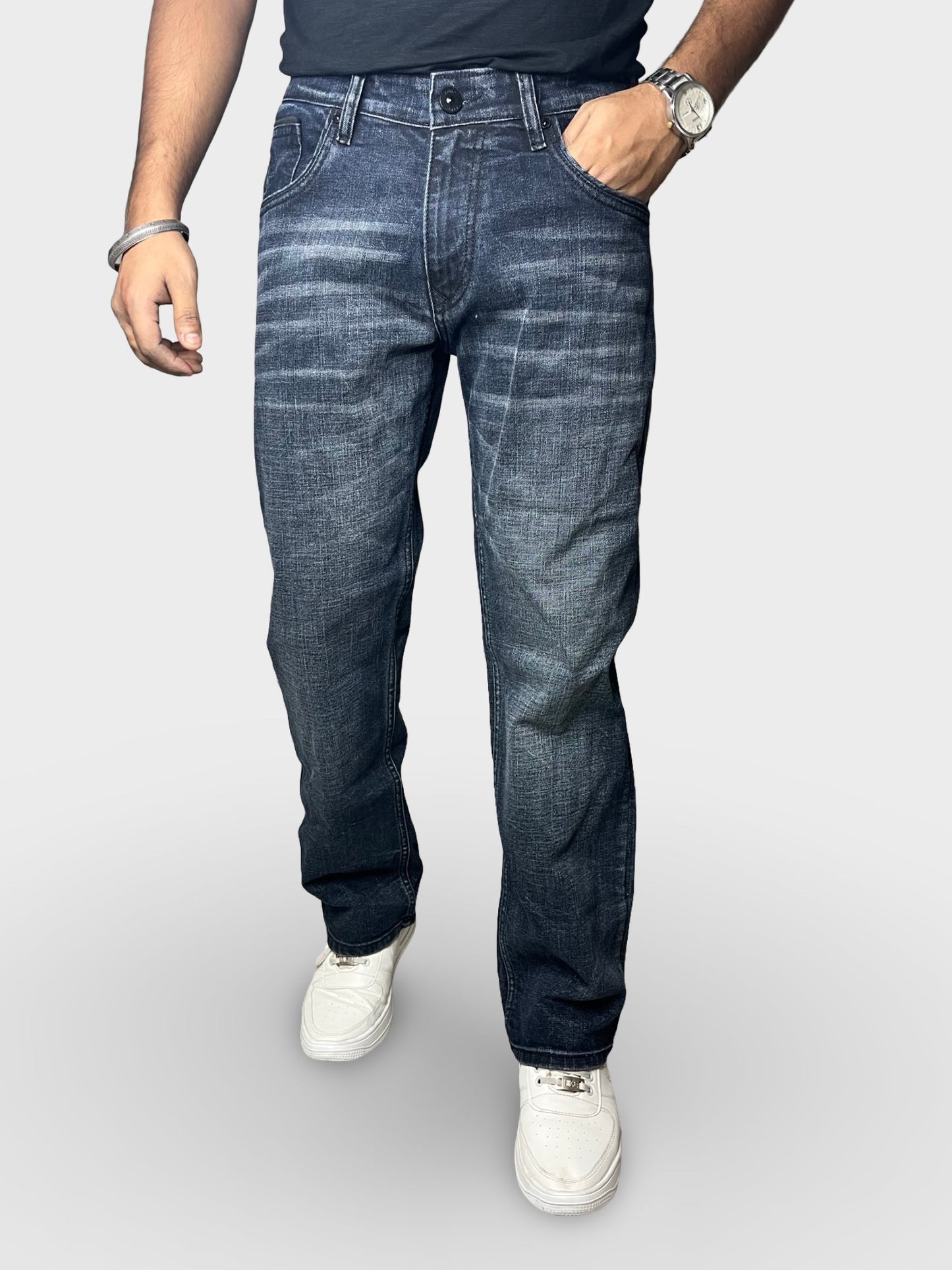 Men’s Straight Fit Jeans with Premium Finish and Faded Detailing