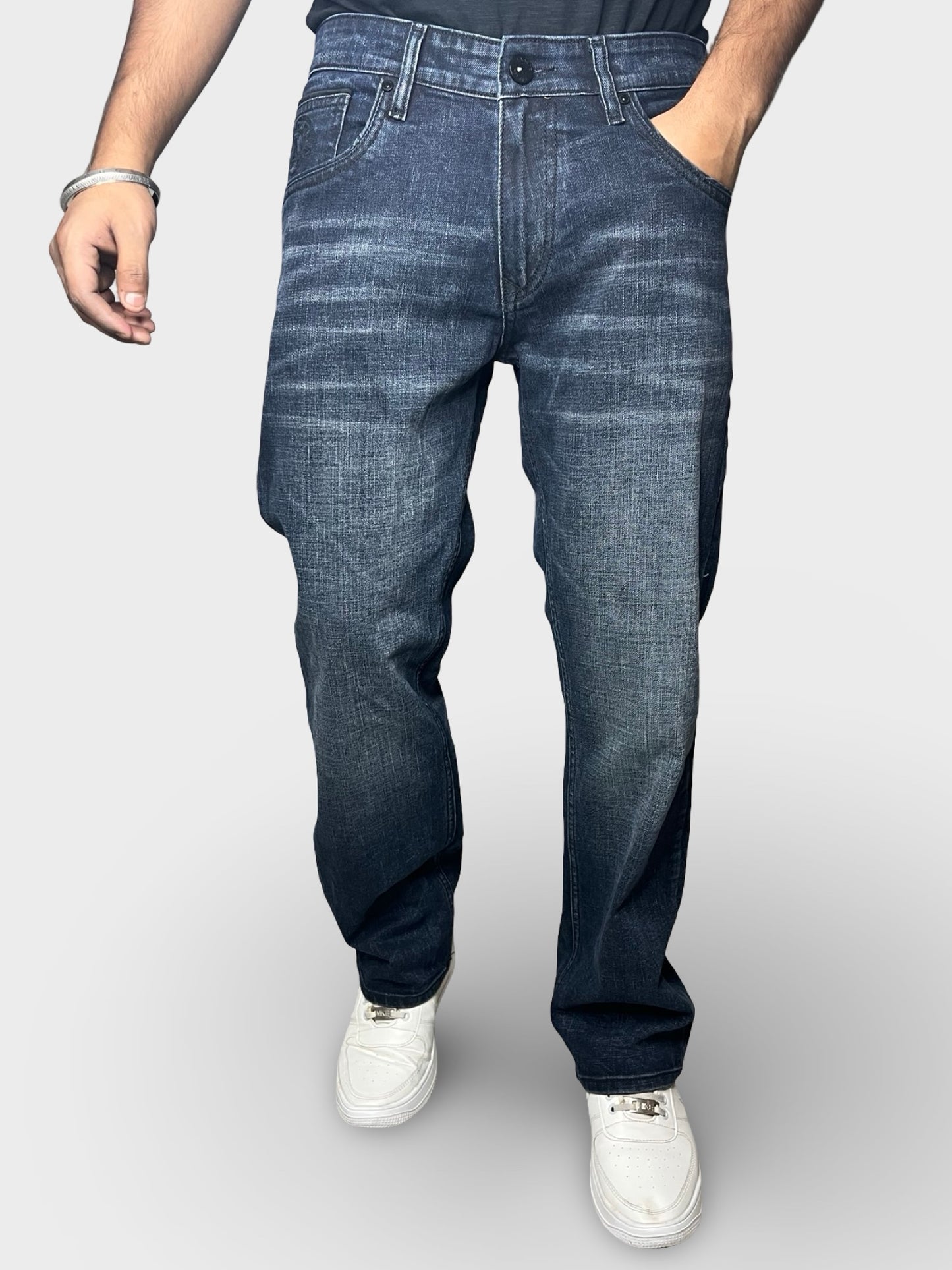 Men’s Straight Fit Jeans with Premium Finish and Faded Detailing