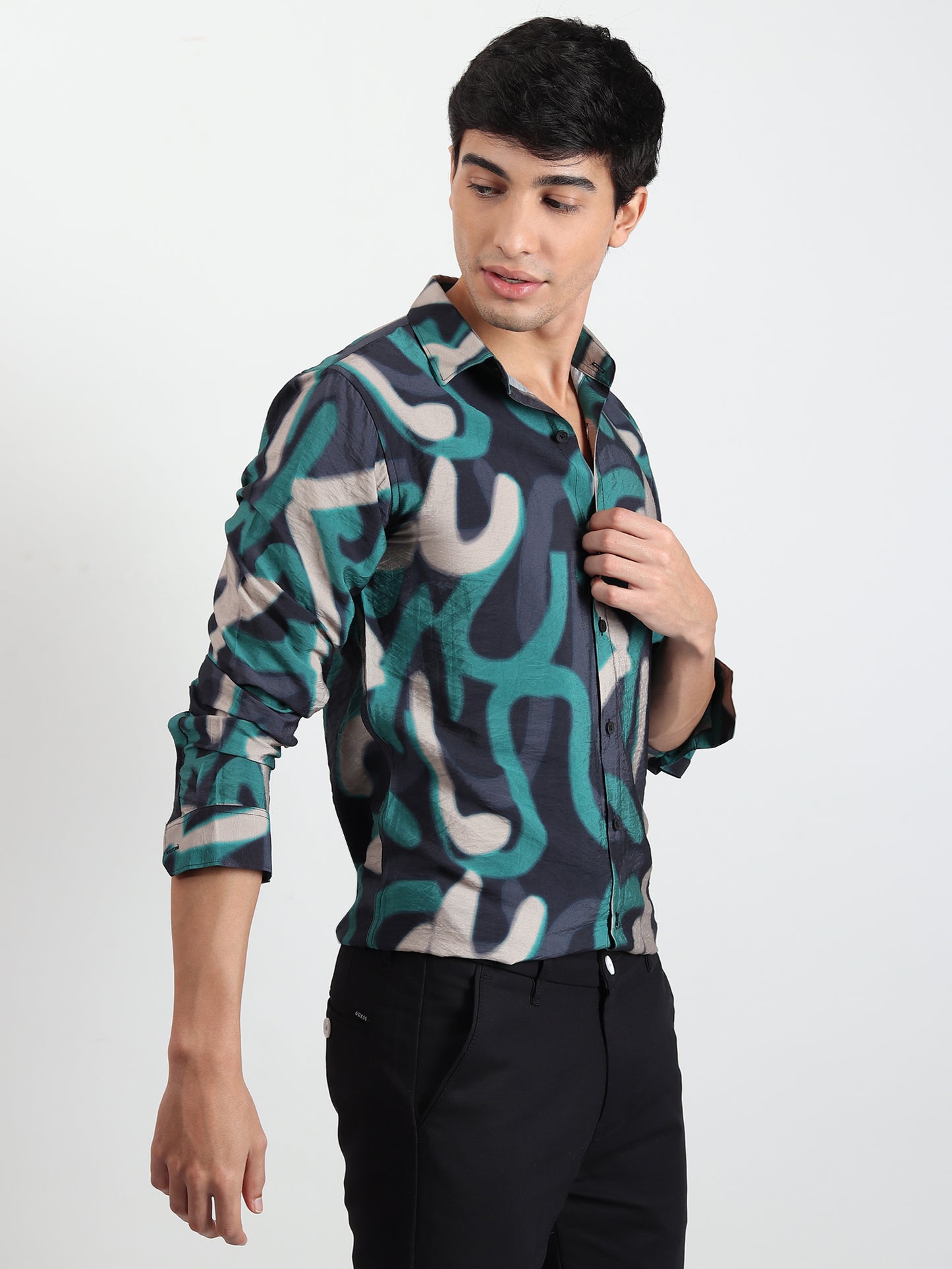 GREEN ABSTRACT SLIM FIT SHIRT