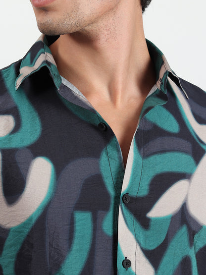 GREEN ABSTRACT SLIM FIT SHIRT