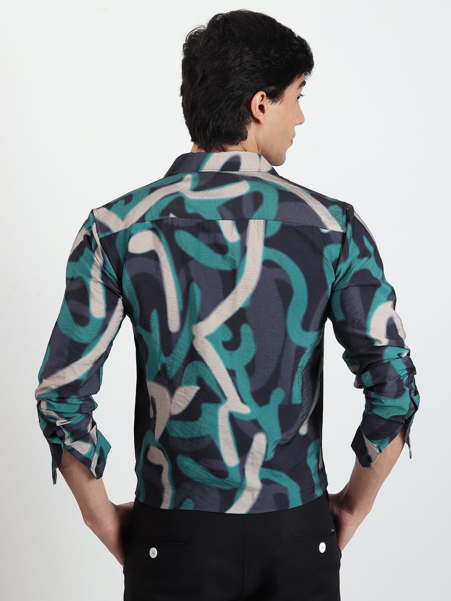 GREEN ABSTRACT SLIM FIT SHIRT