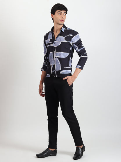 BLUE ABSTRACT SLIM FIT SHIRT