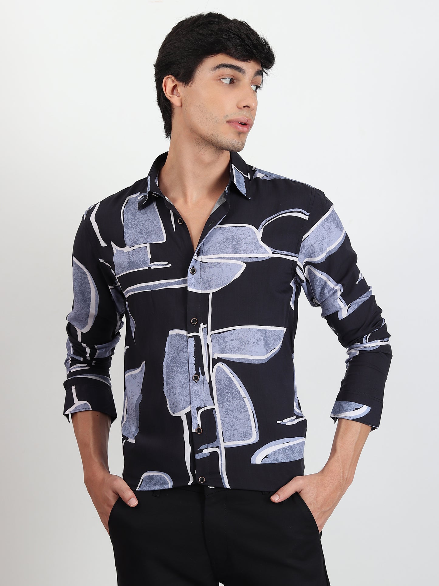 BLUE ABSTRACT SLIM FIT SHIRT