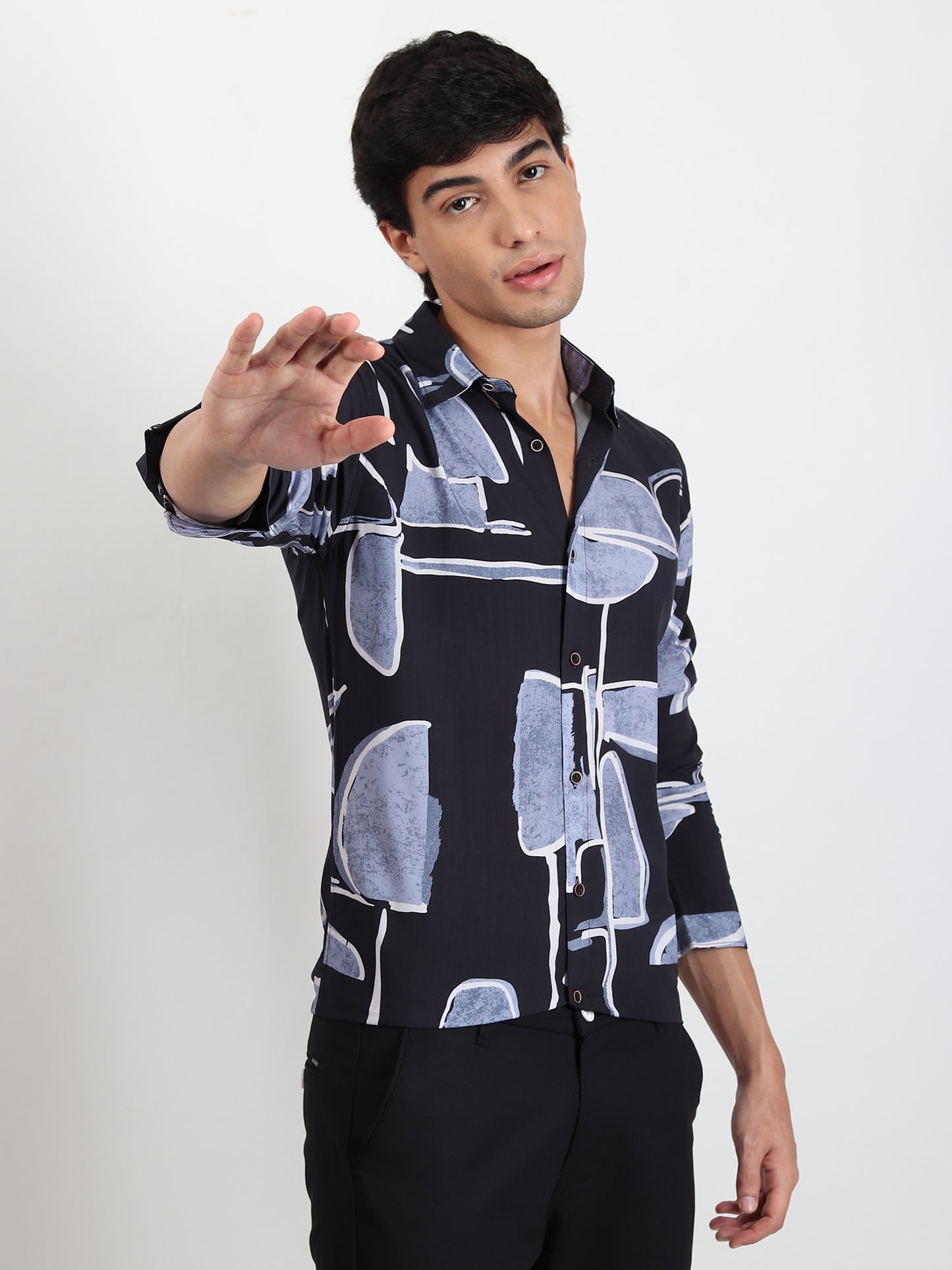 BLUE ABSTRACT SLIM FIT SHIRT