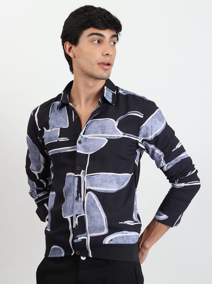 BLUE ABSTRACT SLIM FIT SHIRT