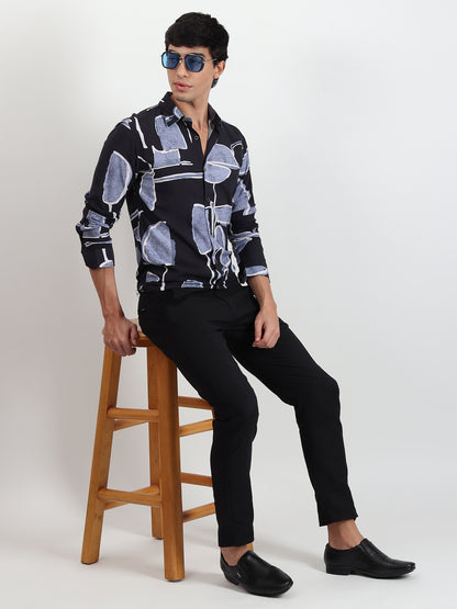 BLUE ABSTRACT SLIM FIT SHIRT