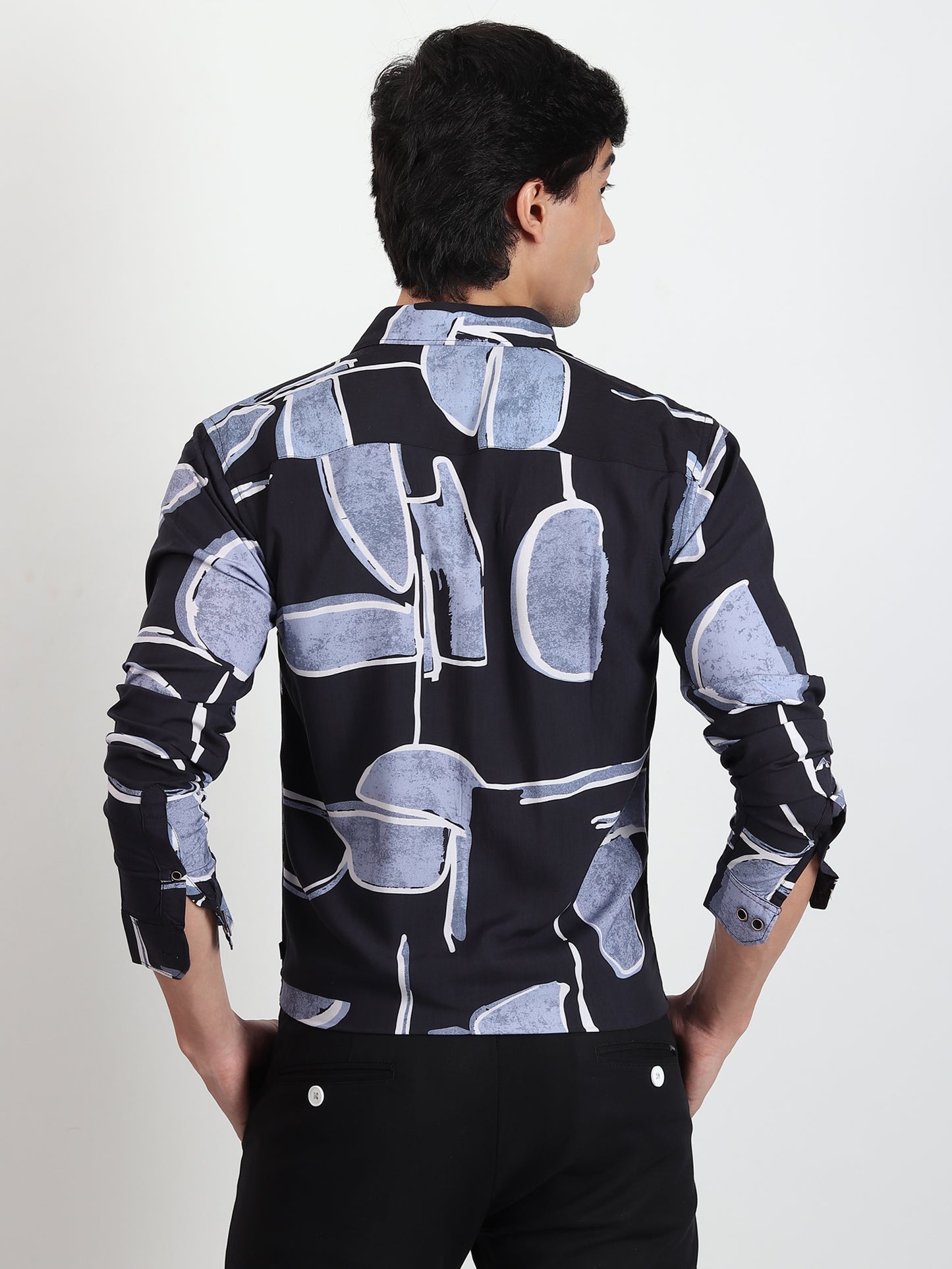 BLUE ABSTRACT SLIM FIT SHIRT