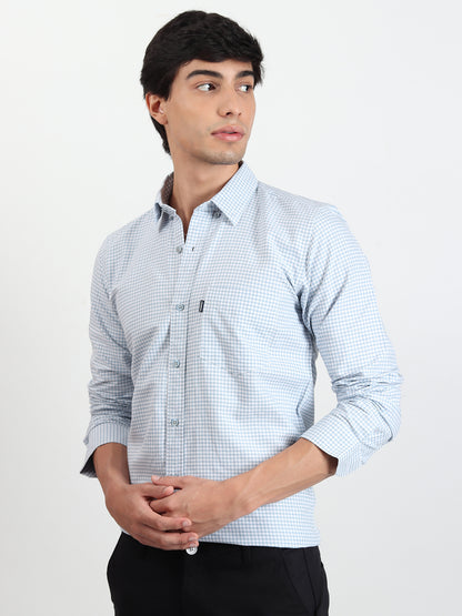 LIGHT BLUE CHECKERED SLIM FIT SHIRT