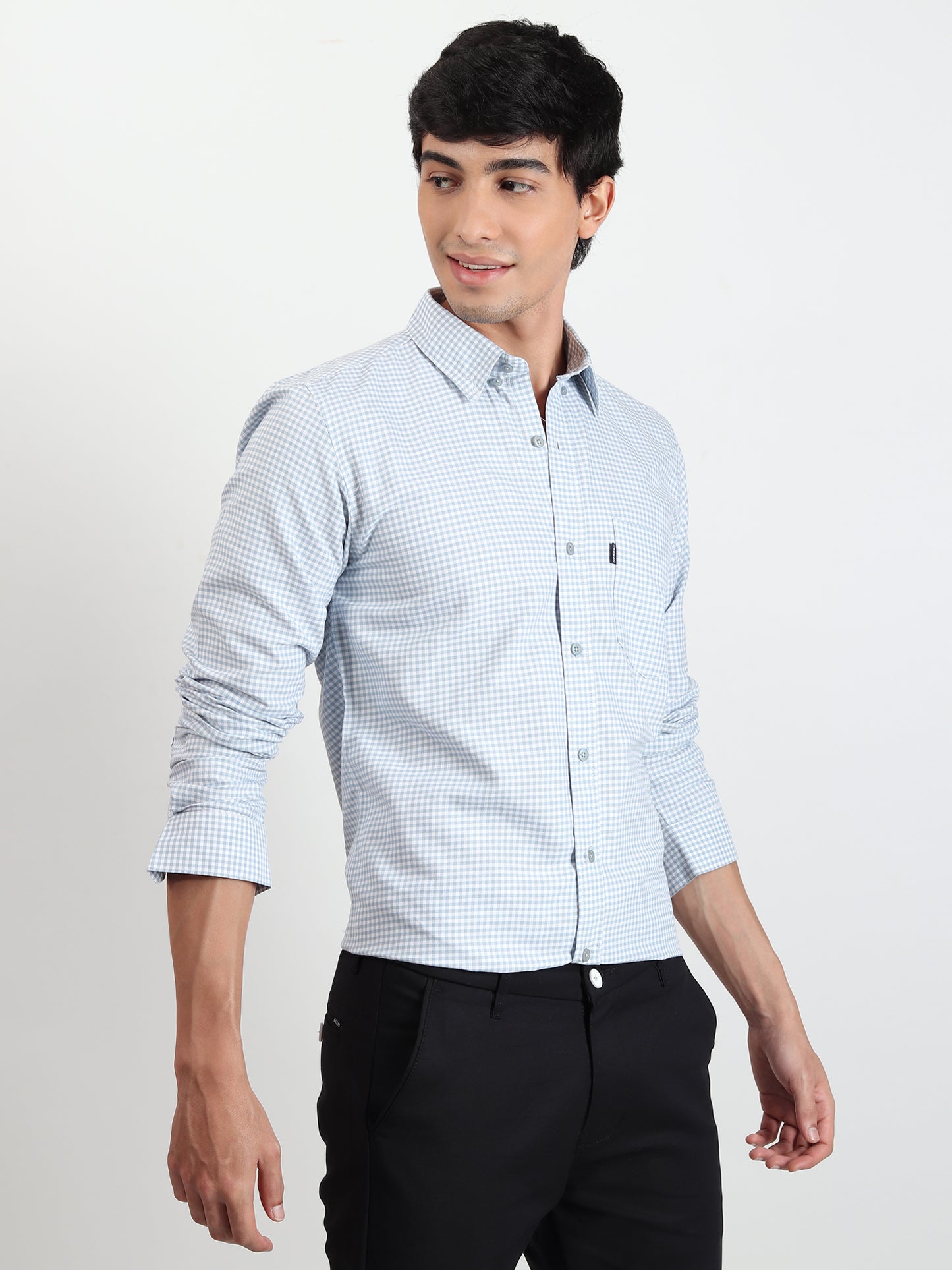 LIGHT BLUE CHECKERED SLIM FIT SHIRT