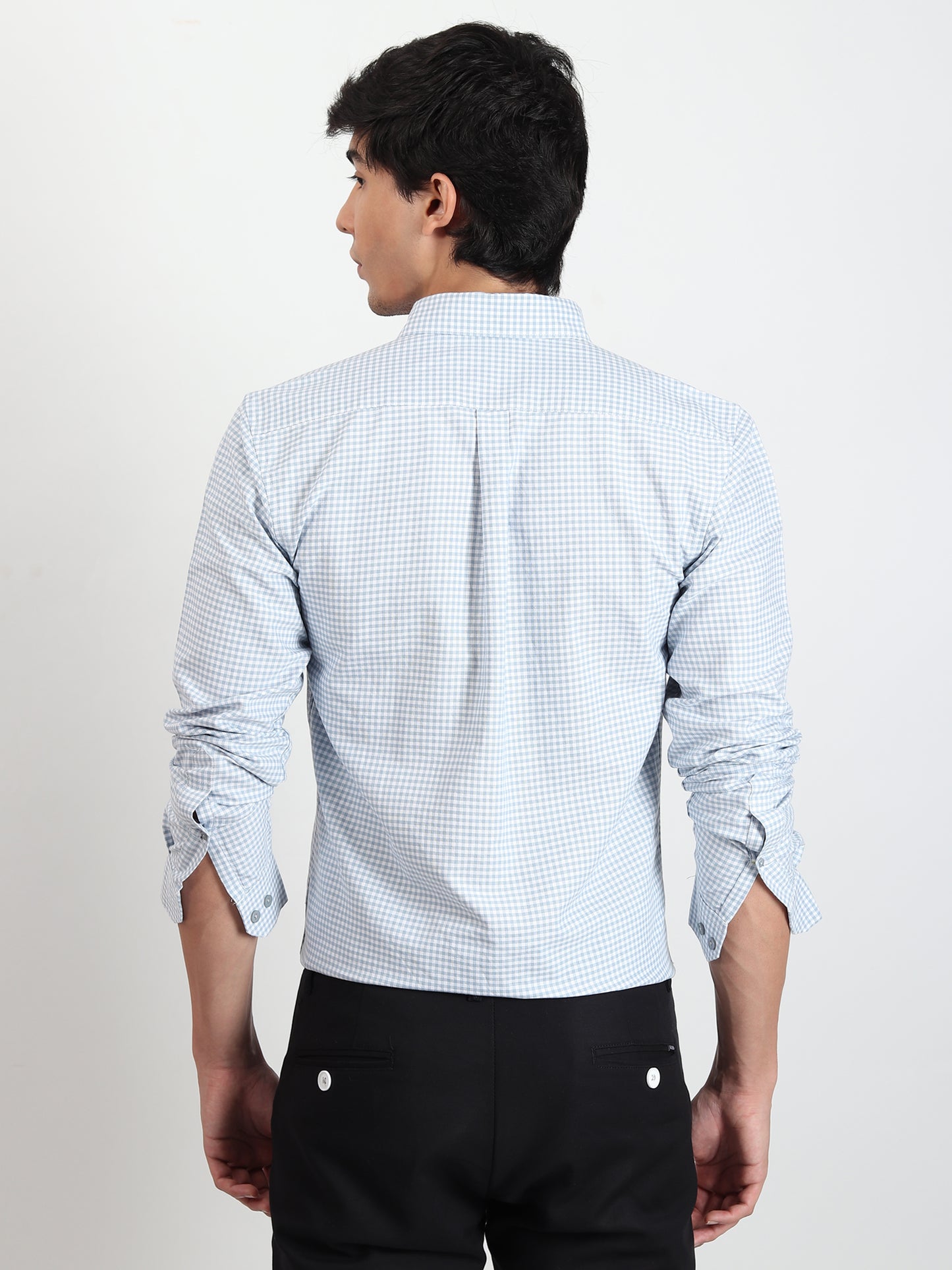 LIGHT BLUE CHECKERED SLIM FIT SHIRT