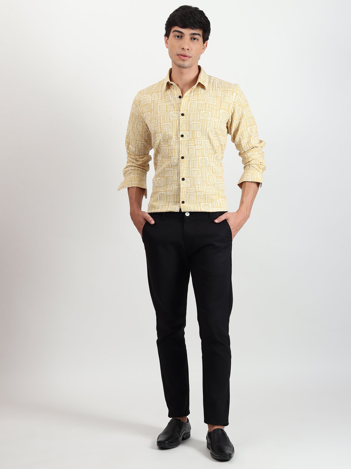 YELLOW TEXTURED SLIM FIT SHIRT