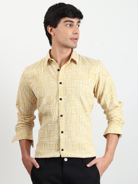 YELLOW TEXTURED SLIM FIT SHIRT