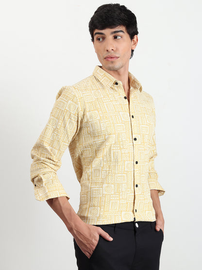 YELLOW TEXTURED SLIM FIT SHIRT