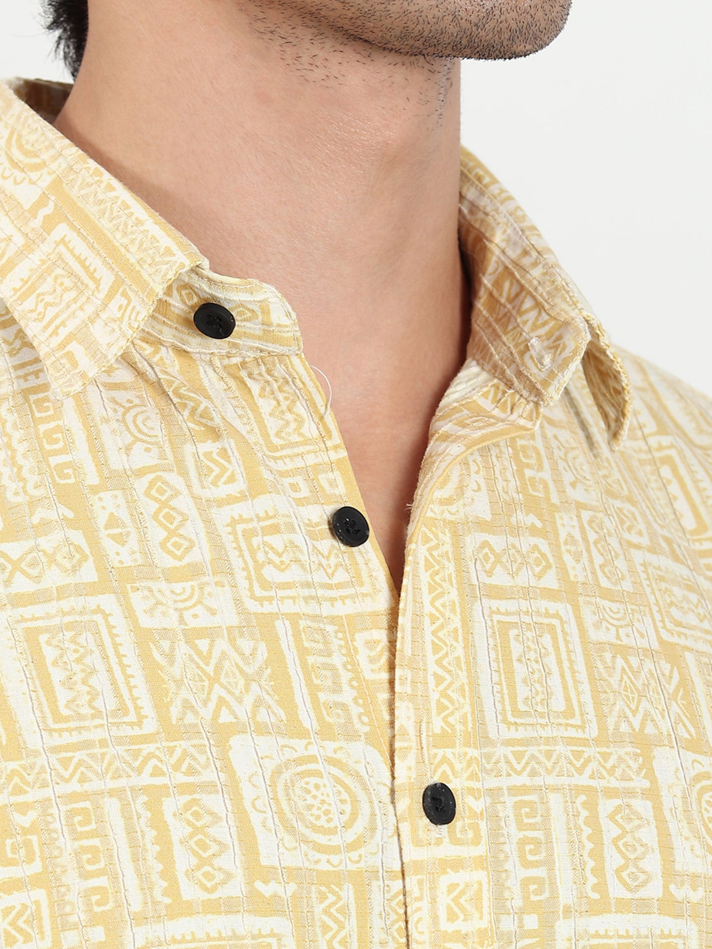 YELLOW TEXTURED SLIM FIT SHIRT