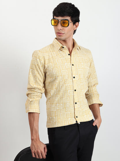 YELLOW TEXTURED SLIM FIT SHIRT