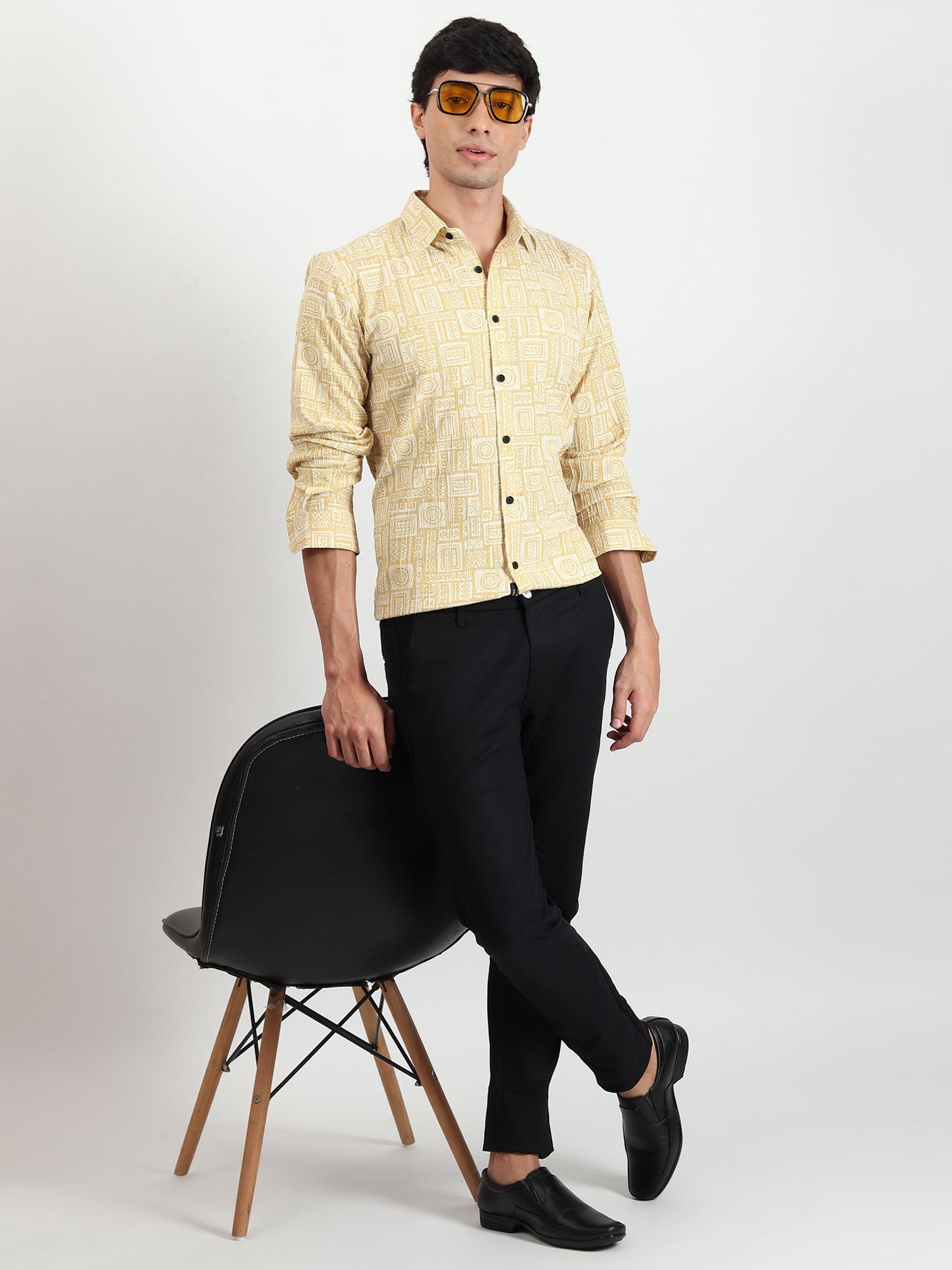 YELLOW TEXTURED SLIM FIT SHIRT