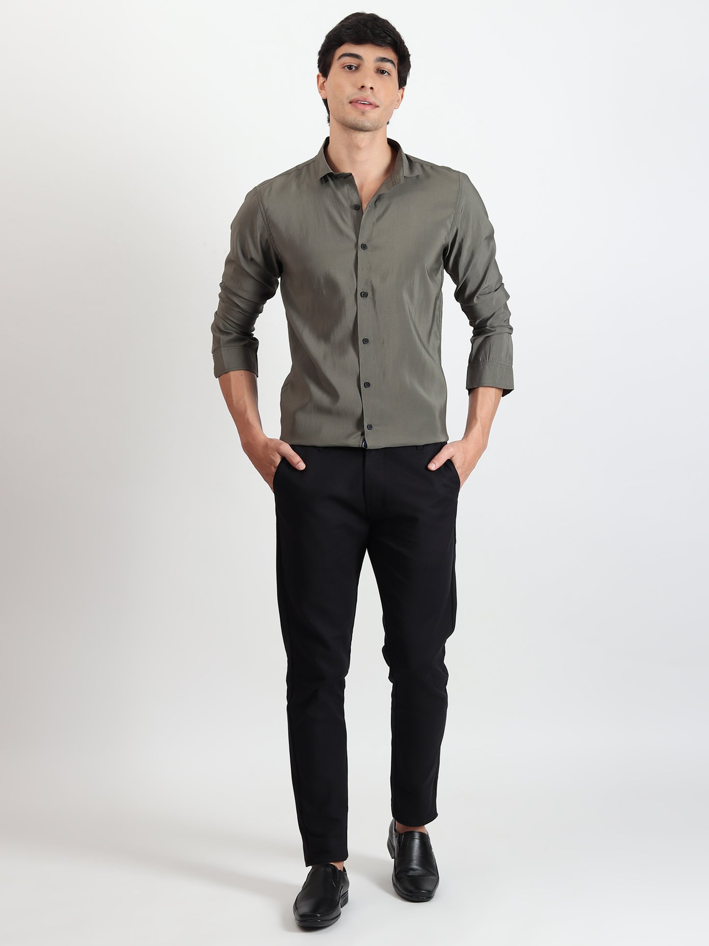 DARK GREEN SOLID SLIM FIT SHIRT