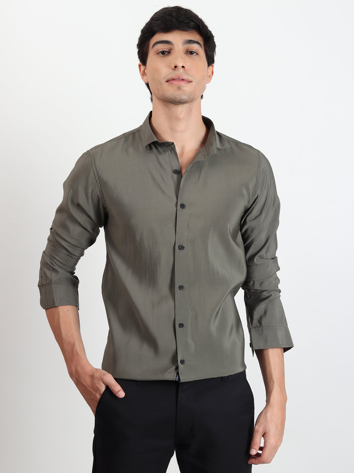 DARK GREEN SOLID SLIM FIT SHIRT