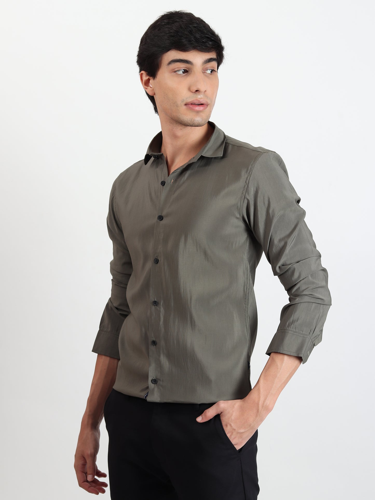 DARK GREEN SOLID SLIM FIT SHIRT