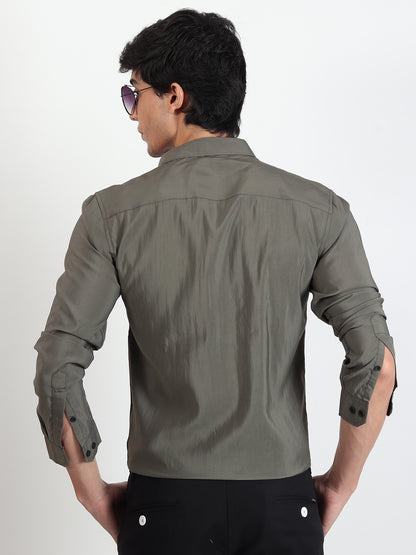 DARK GREEN SOLID SLIM FIT SHIRT