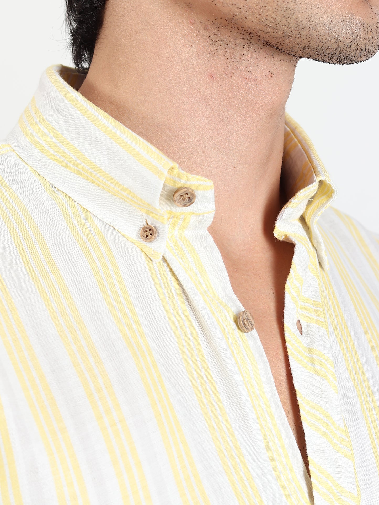 YELLOW STRIPES LINEN SLIM FIT SHIRT