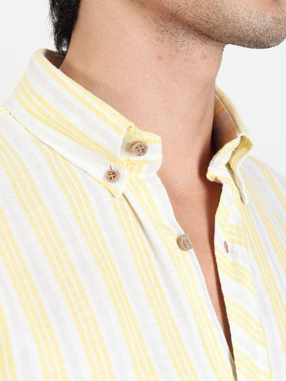 YELLOW STRIPES LINEN SLIM FIT SHIRT