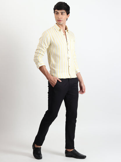 YELLOW STRIPES LINEN SLIM FIT SHIRT