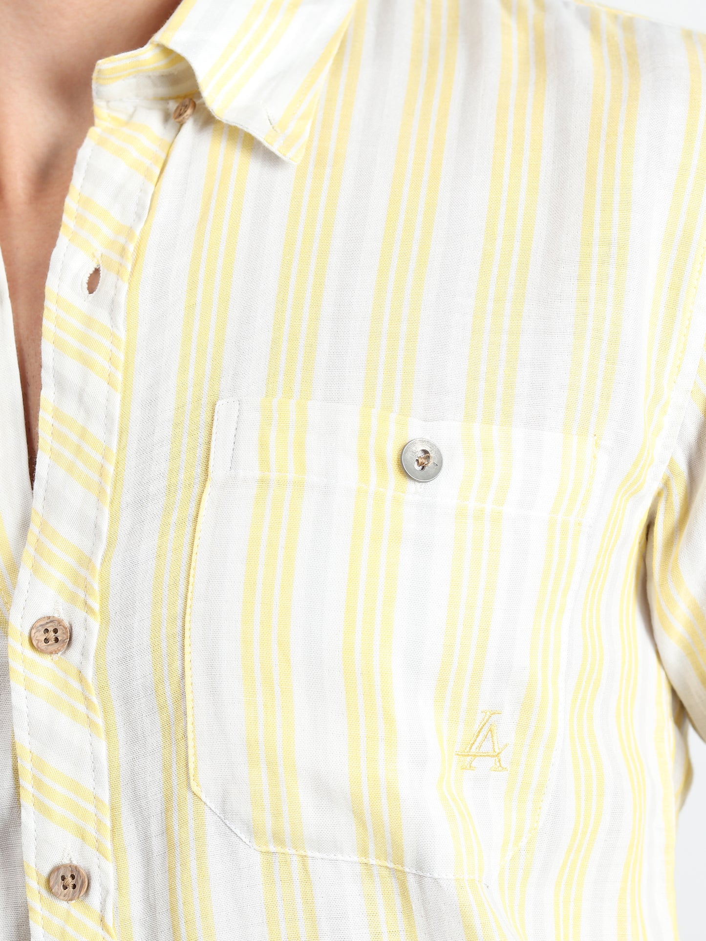 YELLOW STRIPES LINEN SLIM FIT SHIRT