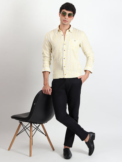 YELLOW STRIPES LINEN SLIM FIT SHIRT