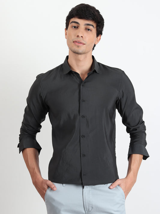 BOTTLE GREEN SOLID SLIM FIT SHIRT