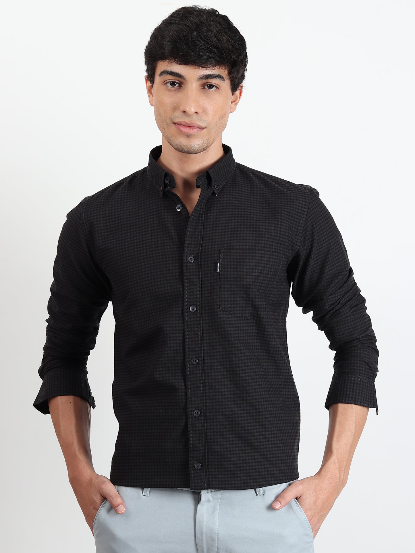 BLACK CHECKERED SLIM FIT SHIRT