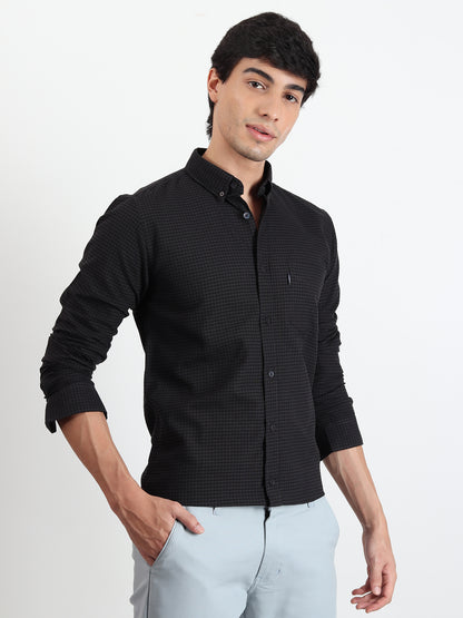 BLACK CHECKERED SLIM FIT SHIRT