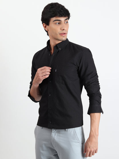 BLACK CHECKERED SLIM FIT SHIRT