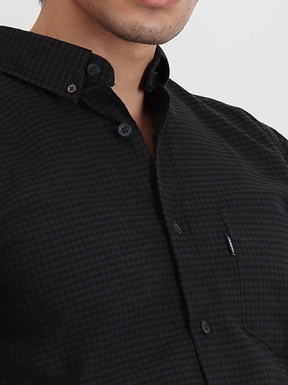 BLACK CHECKERED SLIM FIT SHIRT