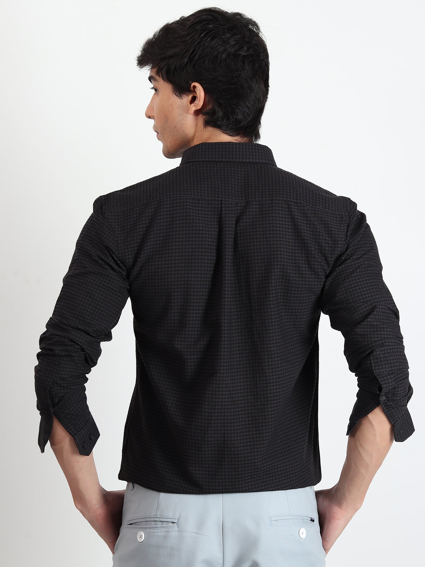 BLACK CHECKERED SLIM FIT SHIRT