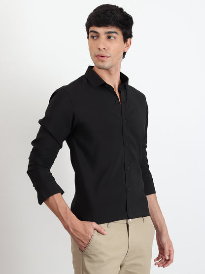 BLACK SOLID SLIM FIT SHIRT