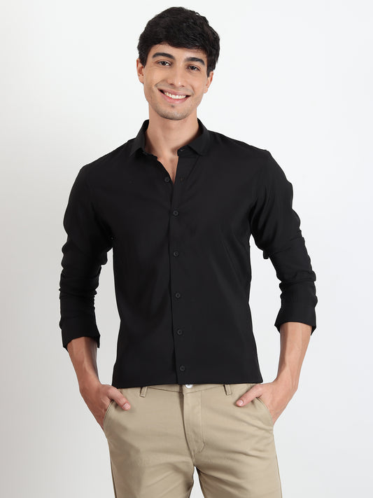 BLACK SOLID SLIM FIT SHIRT