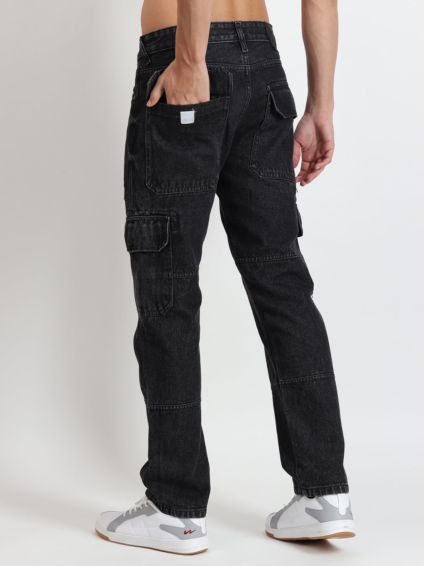 BLACK MILD WASH RELAXED FIT CARGO PANTS