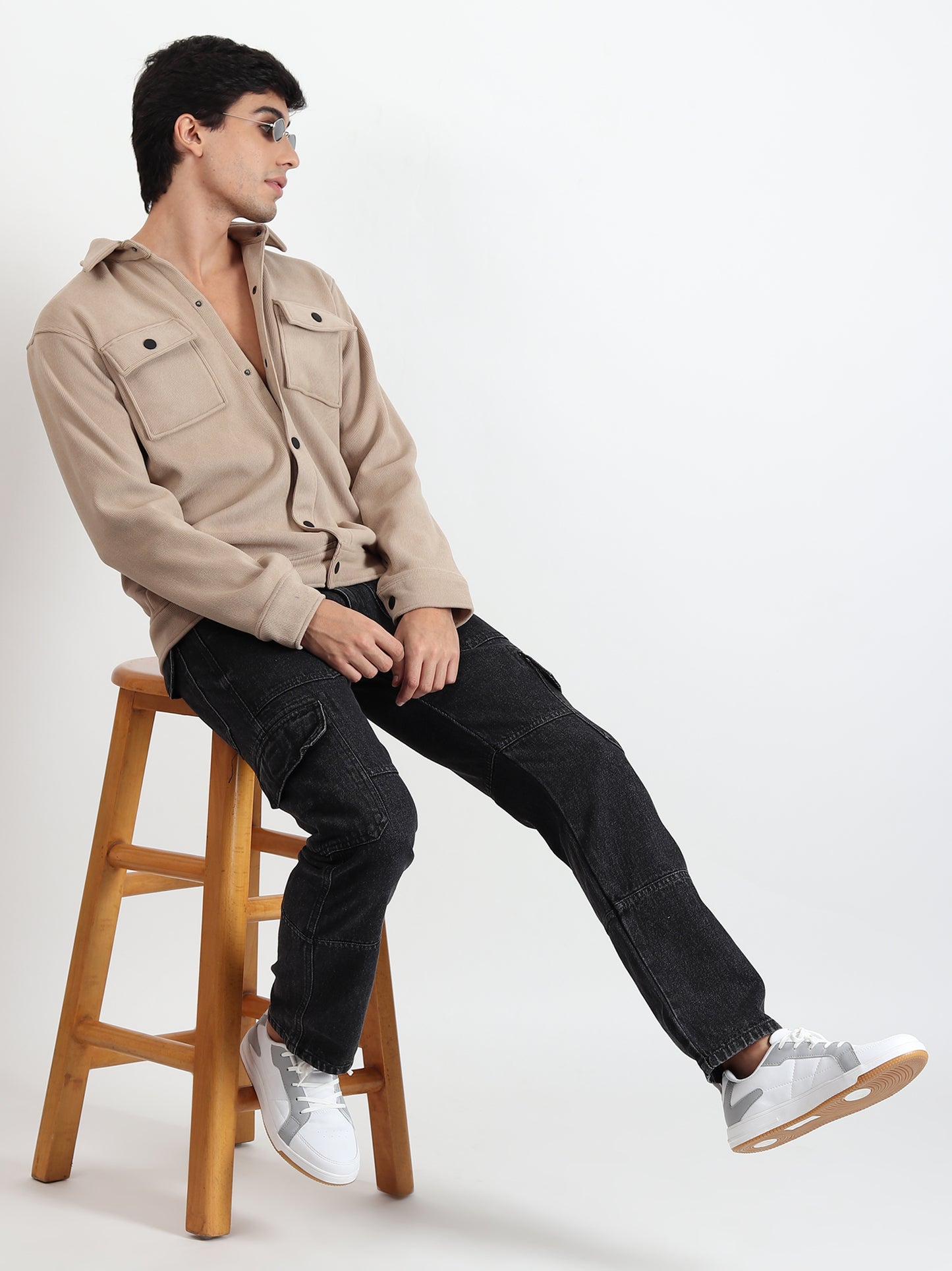 BLACK MILD WASH RELAXED FIT CARGO PANTS