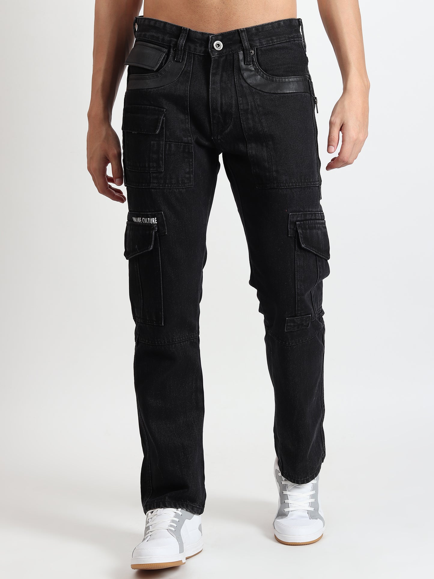 BLACK MILD WASH COMFORT FIT CARGO PANTS