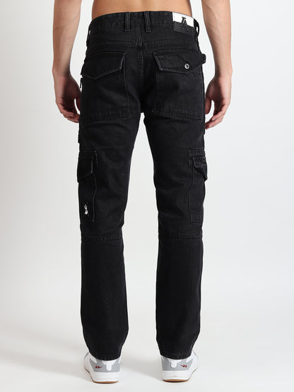 BLACK MILD WASH COMFORT FIT CARGO PANTS