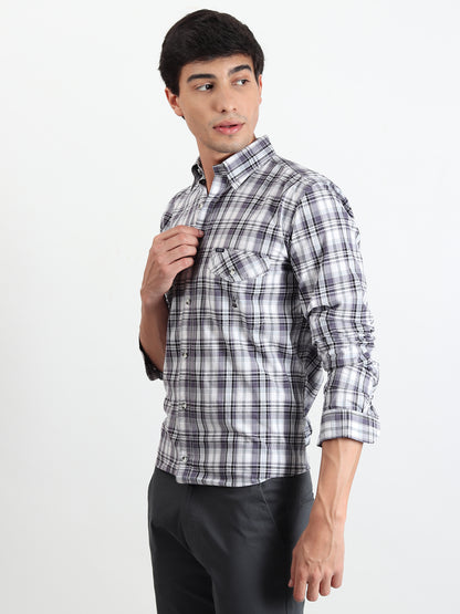 GREY CHECKS SLIM FIT SHIRT