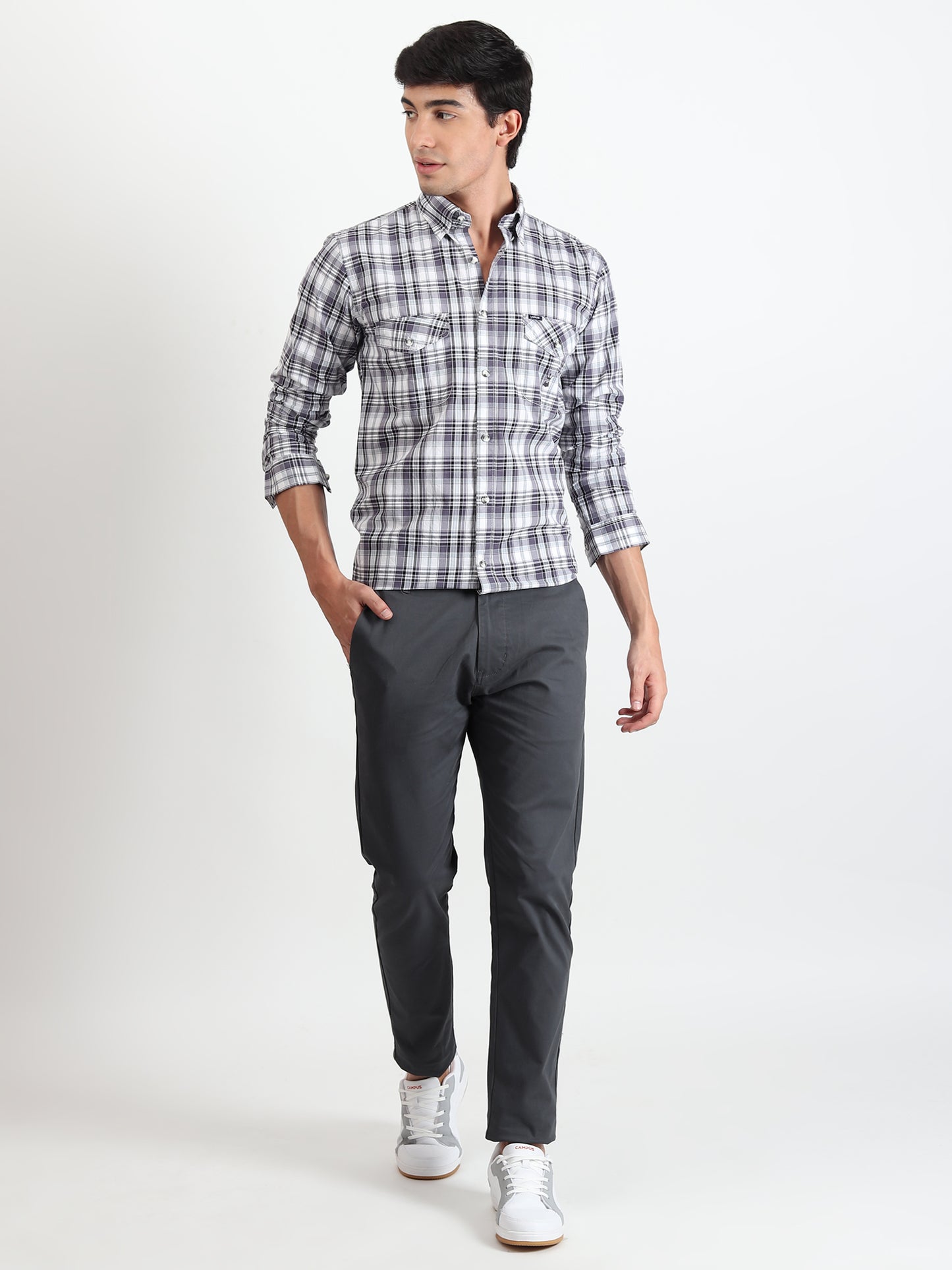 GREY CHECKS SLIM FIT SHIRT